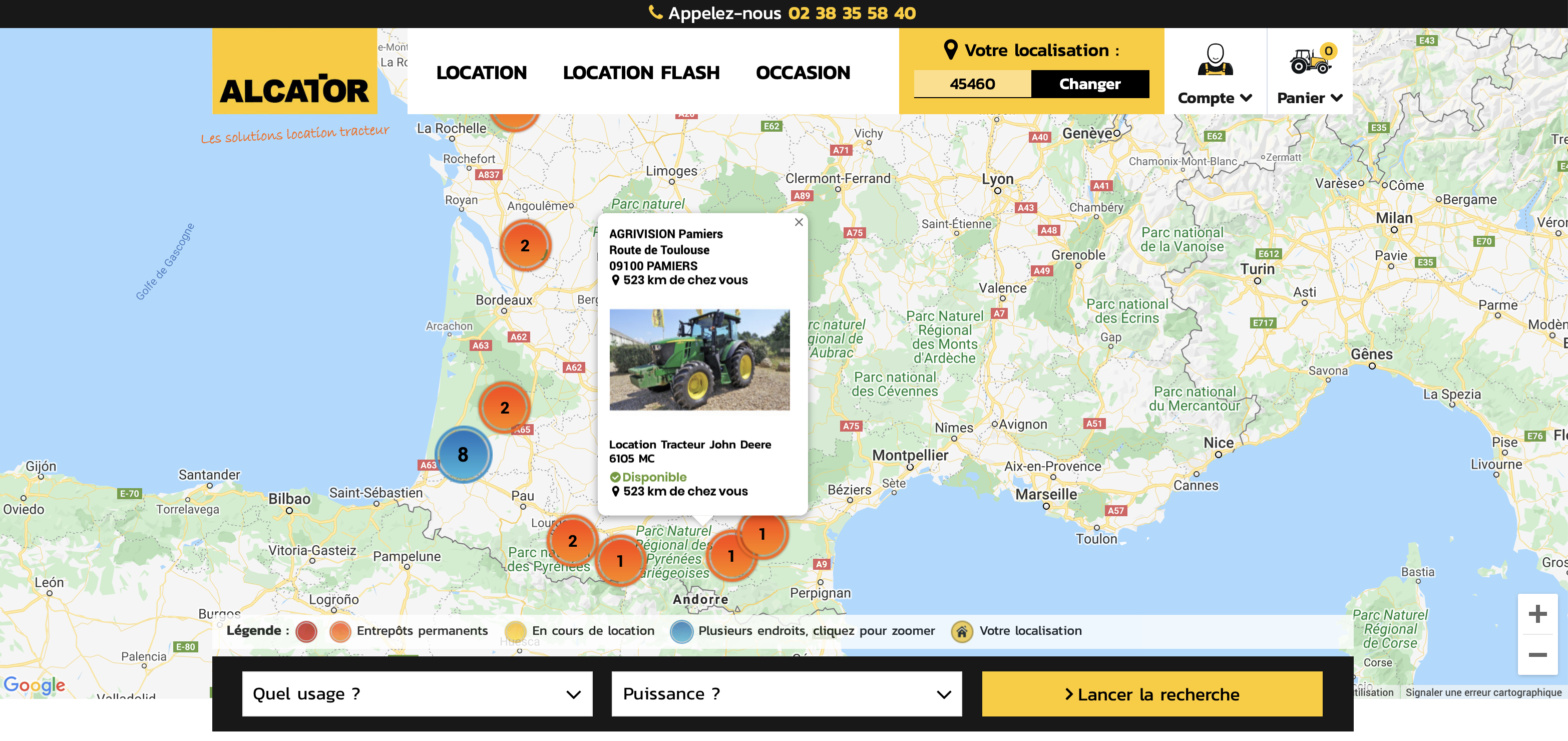 Location tracteurs, points relais ALCATOR